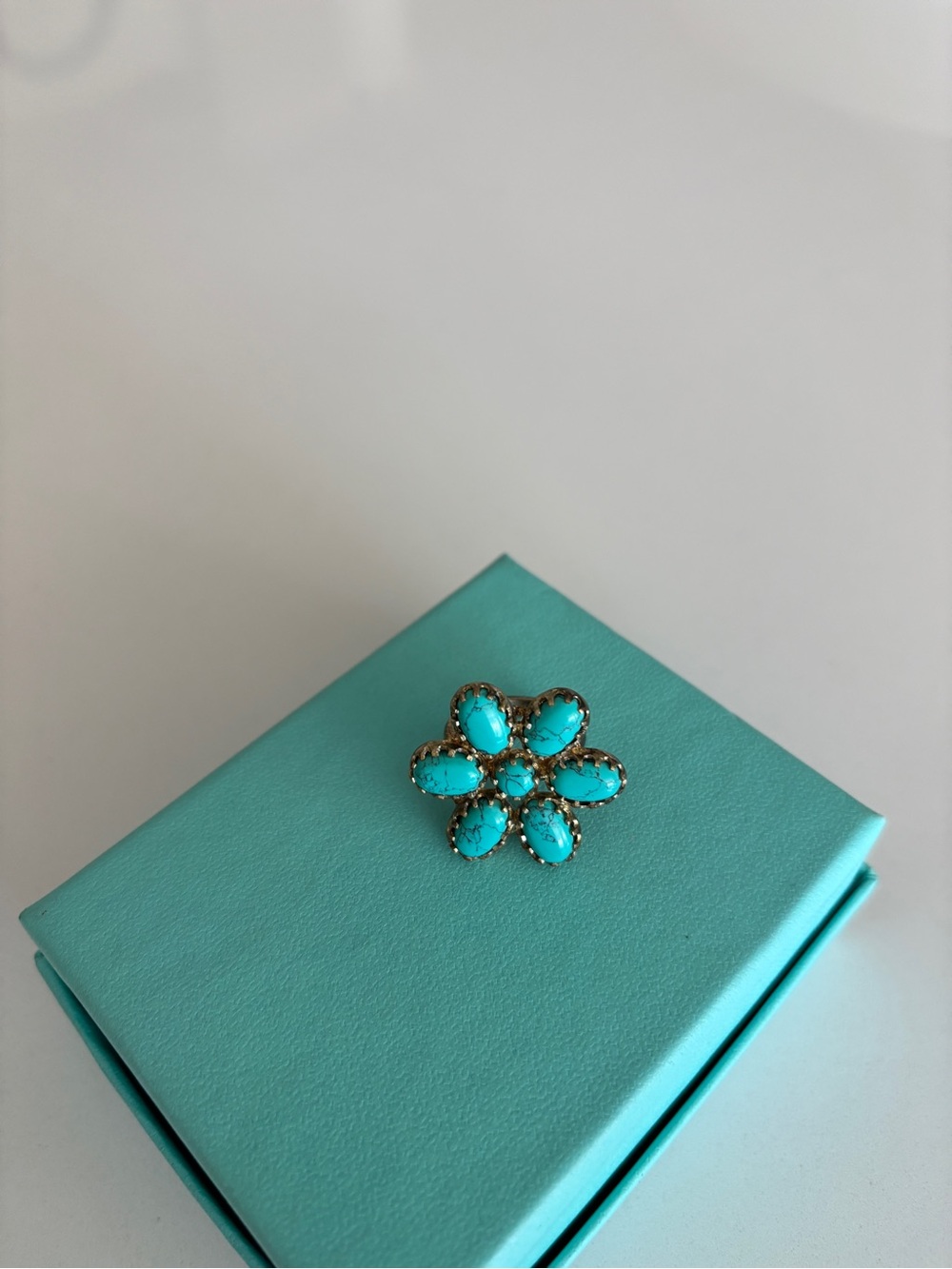 Turquoise Flower Statement Ring - Women Jewelry Size 6 - Picture 4 of 5
